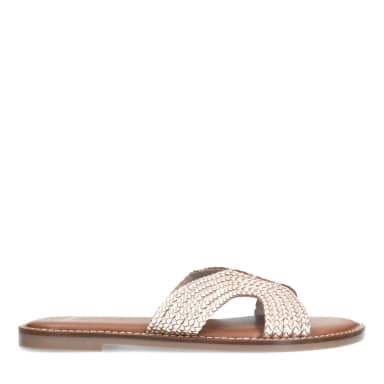Manfield Goudkleurige Leren Slippers