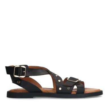 No Stress Zwarte Leren Sandalen Met Studs Met Gespsluiting