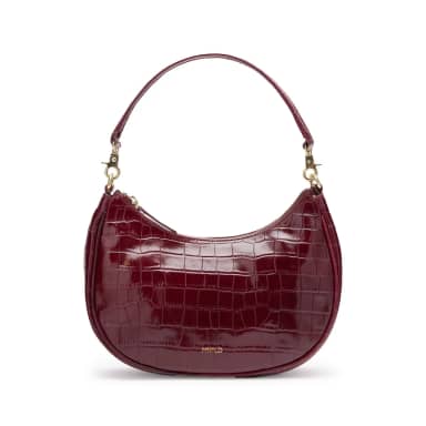 Manfield Burgundy Leren Croco Schoudertasje Met Ritssluiting