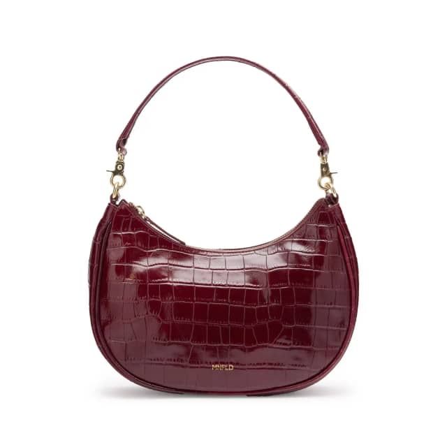Manfield Burgundy Leren Croco Schoudertasje Met Ritssluiting