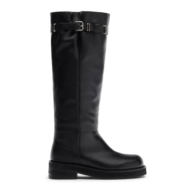 Zwarte leren buckle biker boots