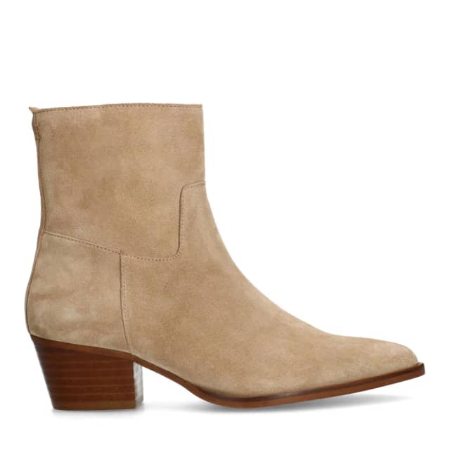 Manfield Beige Suède Enkellaarsjes Met Hak Met Ritssluiting