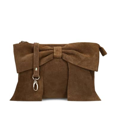 Manfield Manfield Bruine Suède Clutch Met Strik Met Ritssluiting
