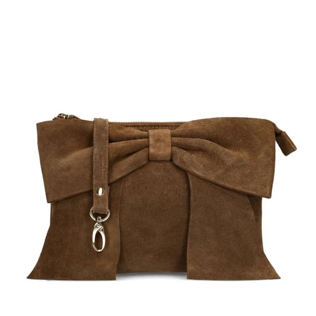 Manfield Bruine Suède Clutch Met Strik Met Ritssluiting