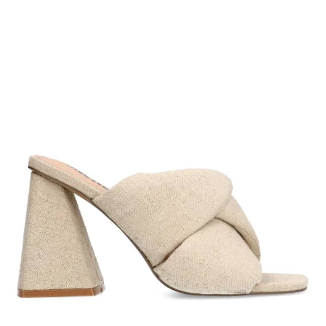 Sacha Beige denim muiltjes met hak