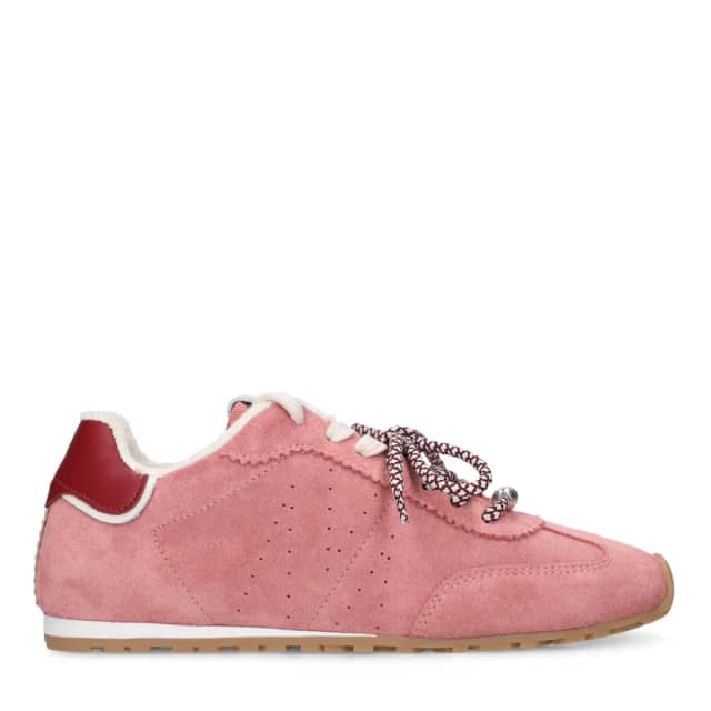 Manfield Roze Suède Sneakers Met Dubbele Vetersluiting