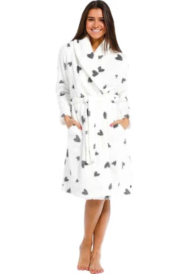 Pastunette Witte fleece damesbadjas hartjes