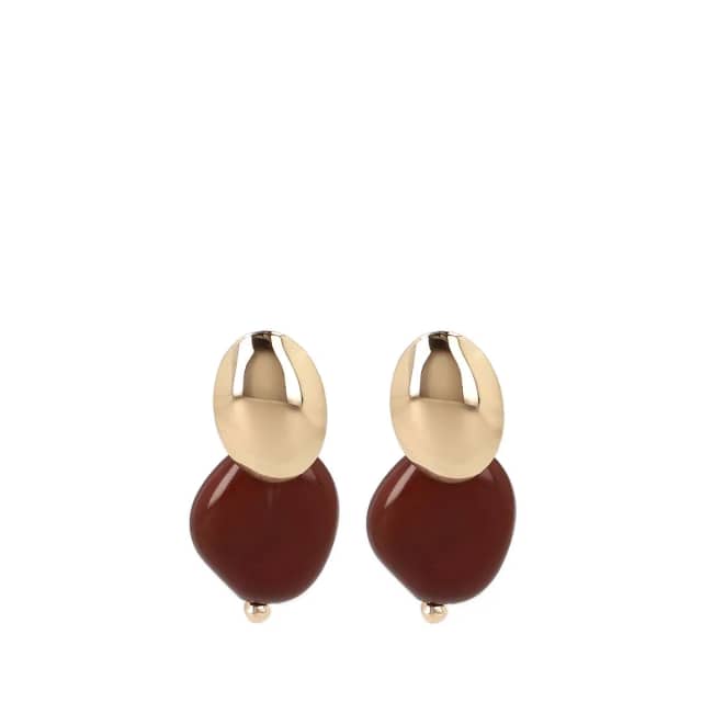 Manfield Gouden Statement Oorbellen Met Bruine Knopen