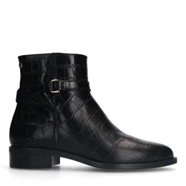 No Stress No Stress Zwarte Leren Laarsjes Met Crocoprint Met Ritssluiting