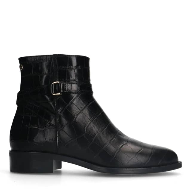 No Stress Zwarte Leren Laarsjes Met Crocoprint Met Ritssluiting