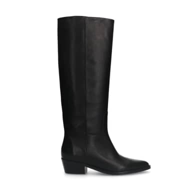 Manfield Zwarte Leren Hoge Laarzen Met Blokhak Van 3 Cm