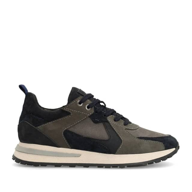 Manfield Donkerblauwe Nubuck Sneakers Met Veters