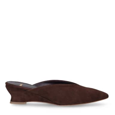 Manfield Bruine Suède Muiltjes Met Sleehak Van 4 Cm