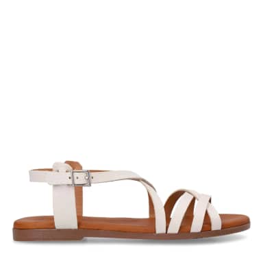 Manfield Witte Leren Sandalen Met Gespsluiting