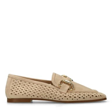 Manfield Beige Leren Loafers Met Gouden Chain