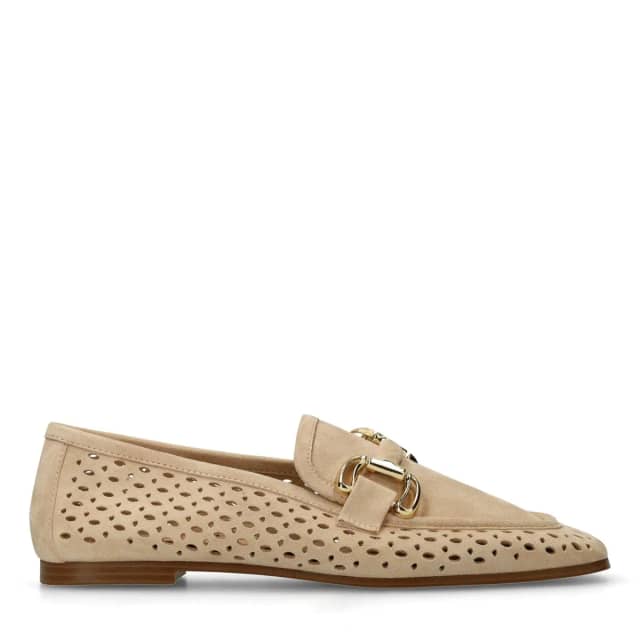 Manfield Beige Leren Loafers Met Gouden Chain
