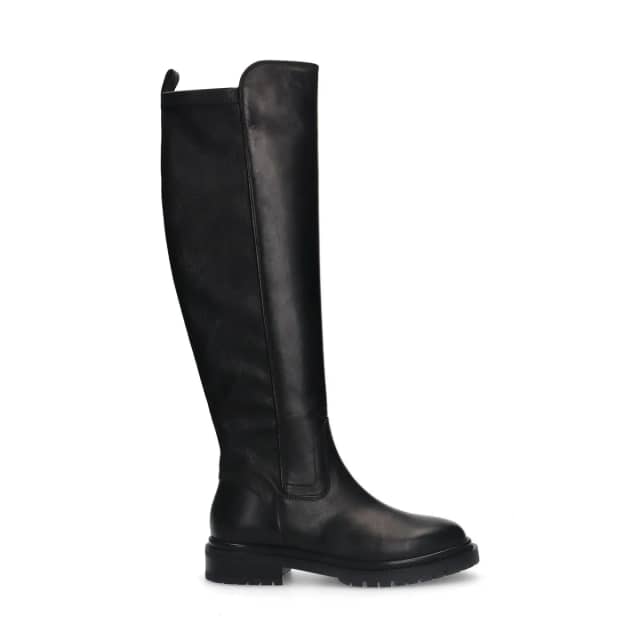 Manfield Zwarte Leren Hoge Laarzen Met Lage Hak Van 2 Cm Met Ritssluiting