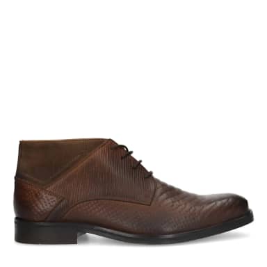 Manfield Donkerbruine Leren Veterschoenen Met Structuur