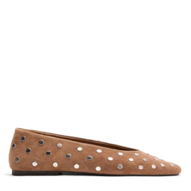 Taupe suède ballerina's met zilverkleurige studs
