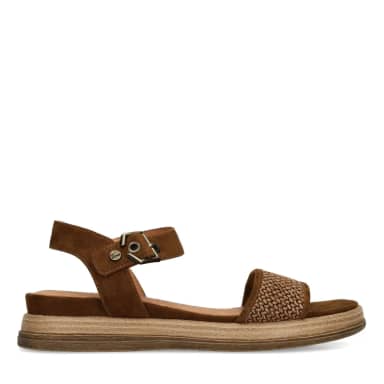 No Stress Bruine Leren Plateau Sandalen Met Gespsluiting