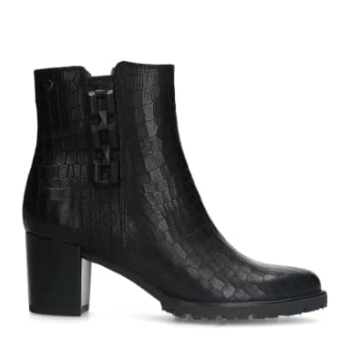 No Stress No Stress Zwarte Leren Croco Enkellaarsjes Met Hak Met Chain Met Ritssluiting