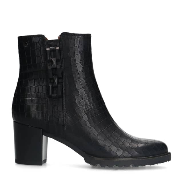 No Stress Zwarte Leren Croco Enkellaarsjes Met Hak Met Chain Met Ritssluiting