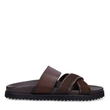 Manfield Bruine Leren Slippers