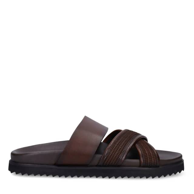 Manfield Bruine Leren Slippers