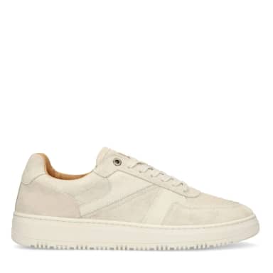 Manfield Lichtgrijze Suède Sneakers Met Leren Details Met Veters
