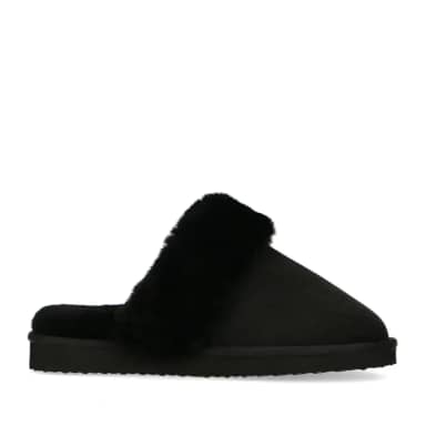 Manfield Manfield Zwarte Pantoffels Met Wollen Voering