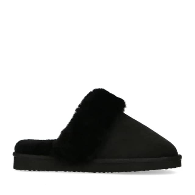 Manfield Zwarte Pantoffels Met Wollen Voering