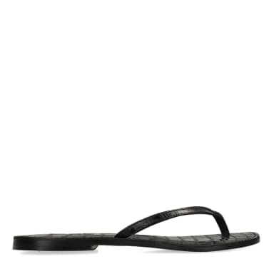 Zwarte leren croco teenslippers