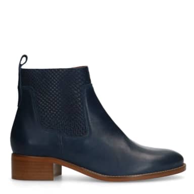 Manfield Blauwe Leren Enkellaarsjes Met Ritssluiting