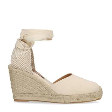 Manfield Canvas Witte Sleehakken Met Veters
