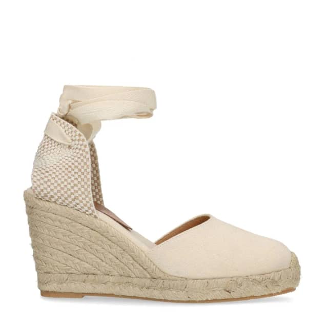 Manfield Canvas Witte Sleehakken Met Veters