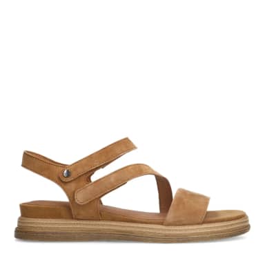 No Stress Cognac Leren Sandalen Met Plateau Zool Met Klittenband Sluiting