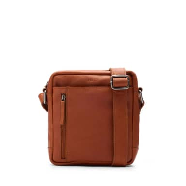 Manfield Manfield Cognac Leren Unisex Schoudertas Met Ritssluiting
