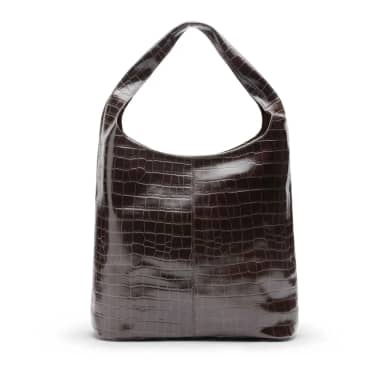 Manfield Manfield Donkerbruine Leren Croco Shopper Met Ritssluiting