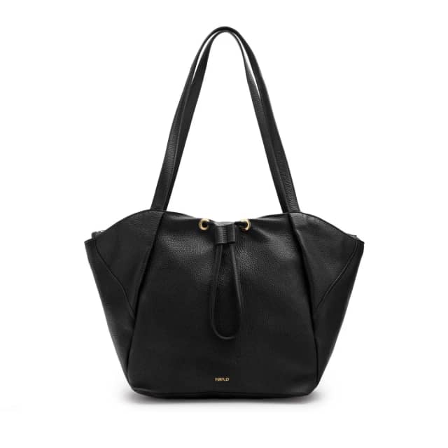 Manfield Zwarte Leren Shopper Met Aantrekkoord Met Ritssluiting