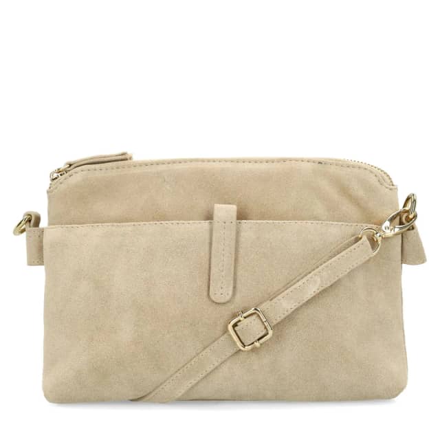 Manfield Beige Suède Schoudertas Met Ritssluiting
