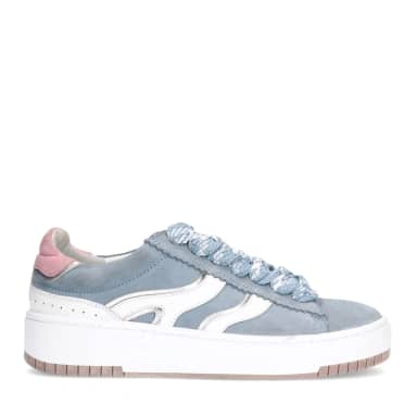 Sacha Blauwe suède sneakers met witte details