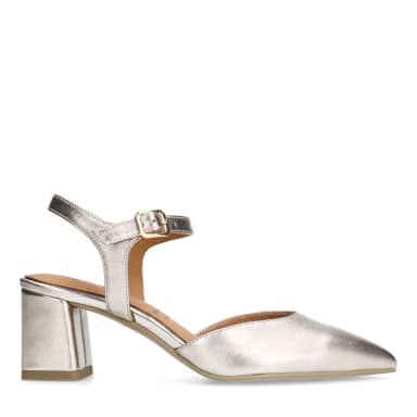 No Stress Goudkleurige Leren Slingbacks Met Blokhak Van 6 Cm Met Gespsluiting