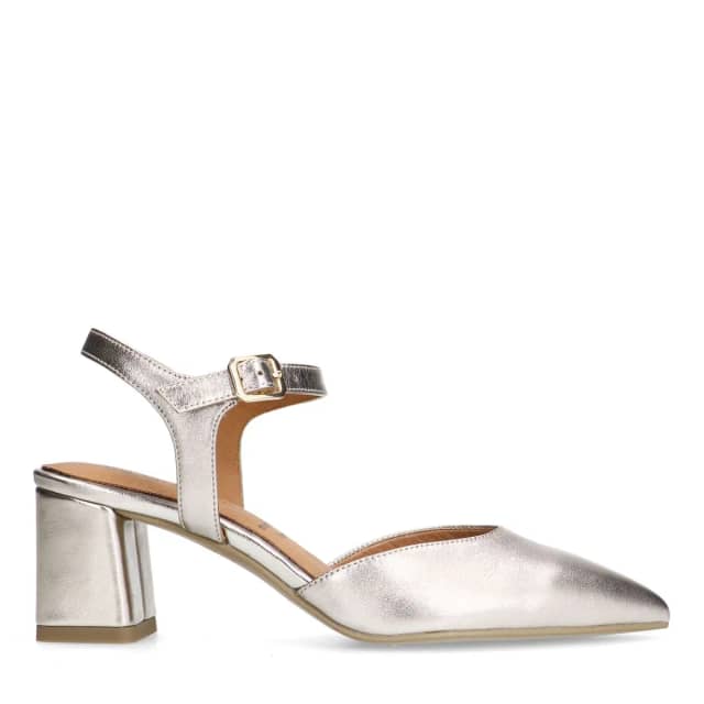 No Stress Goudkleurige Leren Slingbacks Met Blokhak Van 6 Cm Met Gespsluiting