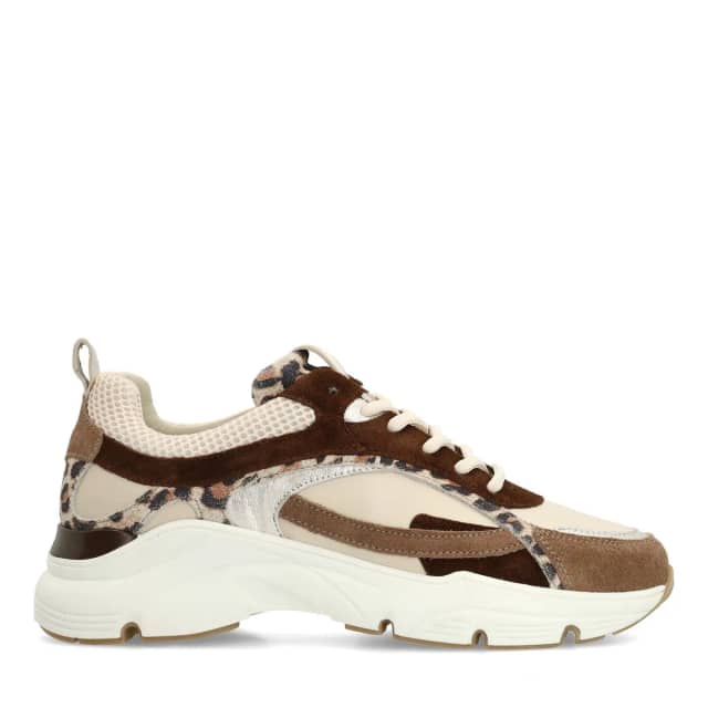 Manfield Beige Suède Sneakers Met Plateau Zool Met Veters