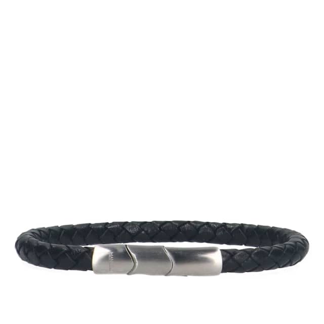 Manfield Zwarte Leren Gevlochten Heren Armband