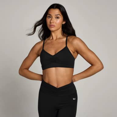 Myprotein MP Tempo sportbeha met geplooide voorzijde - Zwart