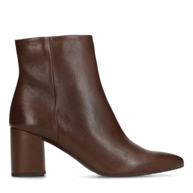 Manfield Bruine Leren Enkellaarsjes Met Hak Met Ritssluiting