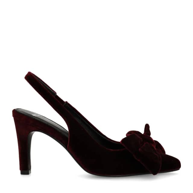 Manfield Burgundy Velours Slingback Pumps Met Rechte Hak Van 8 Cm Met Elastieke Sluiting