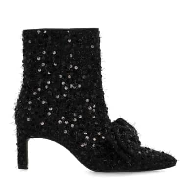 Manfield Zwarte Glitter Enkellaarsjes Met Hak Met Ritssluiting