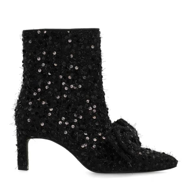 Manfield Zwarte Glitter Enkellaarsjes Met Hak Met Ritssluiting